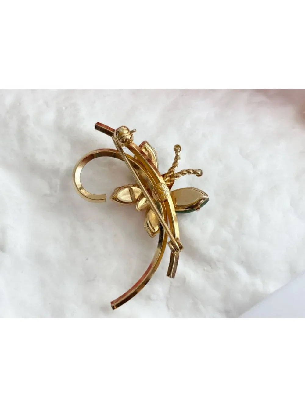 12k Gold Filled Carl Art Butterfly Figural Coral & Jade Vintage Brooch Pin